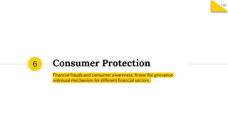 Consumer Protection
Financial frauds and consumer awareness, Know the grievance
redressal mechanism for different financial sectors.
6
114
 