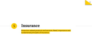 Insurance
Protection related prodcuts and services. Need, importance and
fundamental principles of insurance.
5
92
 