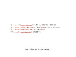 <a href="/request/#event">8        </a>
<a href="/request/#online">2              </a>
<a href="/contacts/rlist">20              </a>
<a href="/notification/">8        </a>




               img, a, object, form, input, button ...
 