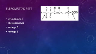 FLEROMÄTTAD FETT
• grundämnen
• fleromättat fett
• omega 6
• omega 3
 