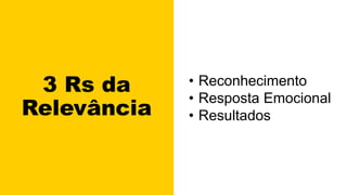 3 Rs da
Relevância
• Reconhecimento
• Resposta Emocional
• Resultados
 