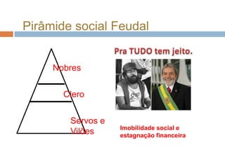 Pirâmide social FeudalNobresCleroServos e VilõesImobilidade social e estagnação financeira
