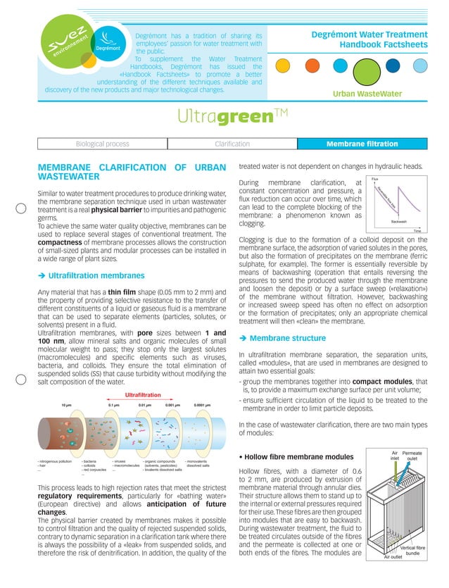 Degremont Water Treatment Handbook Factsheets n°1 Ultragreen PDF