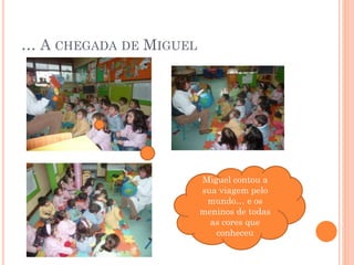 … A CHEGADA DE MIGUEL

Miguel contou a
sua viagem pelo
mundo… e os
meninos de todas
as cores que
conheceu

 