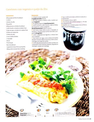 .:| :jt,: i:it P...ti  tt.:
200gqueijodallhaempedaços Coloquenocopooqueijoedê I Faça o molho de tomate confoÍrne receita do Li
3-4 tolpes de Tuúo Reserve. vÍoBirnbyBase.
1'ebolã i No copo co oque a cebolã, o âlho, o aze ie e pi : PÍéaqueçaofoínoa180'c
2denterdealho que sleg/vels. r: Poí clma de cada canelone coloque 1 c desopã
sogazeite,DeseEuidaprosramesmin/vaÍoma/vêlldemolhodetomate'
200sceroura,coÍtàdaempedaços ;.'l3t"li,i.ïlïi";"'ii,tJ!;;"o''o"
u't"'n-
i;rï:J:::::0oíestanÌequeijoereveaofoÍnoa
lahoííancês.cortadoàsrodelasflnas 10 min/Varoma/vêl 1. RetiÍee íeseÍve. È
2 talos de aipo, cortados em Íodelas Íinas 5em lavaÍ o copo deite 09 ovos o requeUao os 
;l:li:::::i:",.," ;,jjÍ;",j,,JJ,1d,:,
"_,:", ":,,_":: I
2 ovos médios batidos com a espátula
re rasanha F
l requerláo Num tãcho com áSua coza a! placas I
sarq b :;:ï[iJ#ï:,:ï::::escorra
as' Íetireoexces'
Pimcnta q.b. ,, coÍtecada placade lasanha ao meioe íechereco. I
Noz rnoscada q,b. o prepàÍado EnÍole,fàzendocanelones Drsponha ot

1 pacote de magsa íÍesc a pllasanhà nurn pyrex untado com mantelga'
3oo g molho tomate feito na EimbY
'r 4Ç" -"
" -- ü*,-p*** k- , ^ ,n -
;**ilh l-t,,,,ryy'- , *
#;i,t; ï:tg: k;- -'? & {
1r.
T#*:rF
f ,n' A.
'V"n
a
Ìrmpo 8imby.41['1 -
Tcmpototal.l Hoíâ ::
: : re 13961Kca P@teinâ 130 5I
:-r,,a 11898i Hidràtorde.ârb.'l
'fì

.
@
r.t Polvìlhe com o íestanÌequeijoe leve ao foÍno a
180'c cerca de 30 minutos.
ú
9iínby Fcver€iro 2011 z7
 