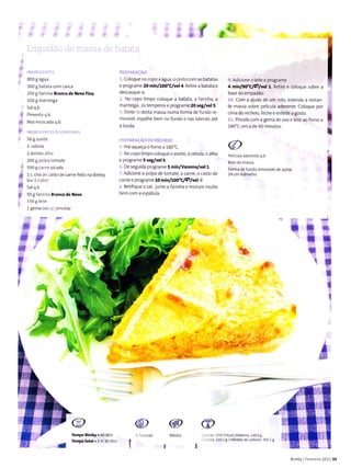 800I água
3008 bataÌa com casca
250I faÍinha BÍan(a de Neve Fine
100 g manteiga
5alq.b.
PÌmenta q.b.
Noz moscada q.b-
50 I azeite
1 cebo a
2 dentes a ho
200I polpa tomate
500 g carne picadâ
1c. chá de cã do de caÍne feito nã Bimby
(ou l cubo)
salq.b
50 g faÍinha Branca de Neve
150 g le te
l gema ovo Ìr/ pinaelãr
.(
_
Coloque nocopoa água, ocesto com as batatas
e programe 20 min/10o'c/vel4. Retire a batatâ e
descasque a.
No copo limpo co oque a baÌaÌa, a farirìha, a
manteiga, ostemperos e programe 20 seg/vêl 5.
Deite r/r desta rnassa numa forma defundo re-
raovívei, espalhe bem no fundo e nas laterais até
à borda.
:ìr:, ir ,. ar:j it {_r :i ìi Í I I r tc
Pré-aqueçã o forno a 180'C.
No copo limpocoloque oazeite, a cebola,oalho
e progra..e 5 set/vêl L
' . De segulda pÍograme 5 min/Varoma/vel 1.
AdÌcione a poÌpa de tomate, a carne, o ca do de
ca Ín e e pÍogra me 10 mi nftO0"C.lÇlvel.L.
' Retifique o sal, junte a farinha e misture muito
bem corn a espátula.
, |,,
/
9. Adjcione o leíte e programe
4 ínittlg0"ClÇlv.l f. Retire e coloque sobre a
basedoempadão.
10. Com a ajuda de um Íolo, estenda a restan
te massa sobre película aderente. Coloque por
cima do recheiq fecheeenfeìte a gosto.
1.1. Pince e com a gerna de ovo e leve aoforno a
180"C cerca de40 minutos.
Ct
e
I
I
fi
J
I
f
t
:
I
I
I
I
I
Pe icula aderefte q.b.
Forma defundo Íemovivelde apÍo)(.
ü
l
t
J
,A
!
t
I

t I
!t
I
t
I
I
I
ì
â
T€mpo 8lÌnby.40 Mln
Ìêmpototâ|.1H 30 Min
' ----':.'i-à".
-r*r
I
fgd*'
t
1*
{
@
@
-: -_i rs 1747 0 Kcal l Prot€ína: 1404 I
: :.iuÍà, 2Ì5.1 I HidÍatos de carbono: 305 I
B mby J Fevere ro 201135
 