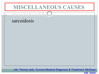 MISCELLANEOUS CAUSES
- drug-induced fever
- sarcoidosis
LM. Tierney (ed). Current Medical Diagnosis & Treatment. McGraw-
Hill, 2005
 
