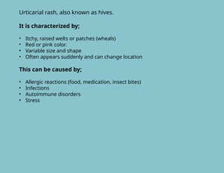 Urtricarial Rrash Fever with Rashes DIFFERENTIAL DIAGNOSIS | PPTX