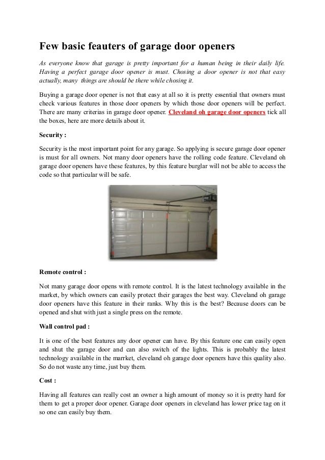 Few Basic Feauters Of Garage Door Openers