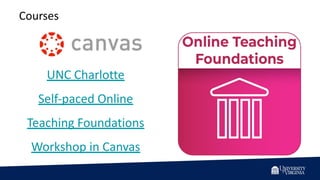 Courses
UNC Charlotte
Self-paced Online
Teaching Foundations
Workshop in Canvas
 