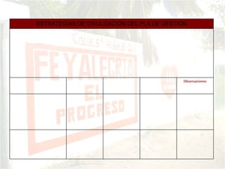 Observaciones ESTRATEGIAS DE DIVULGACIÓN DEL PLA DE GESTIÓN 