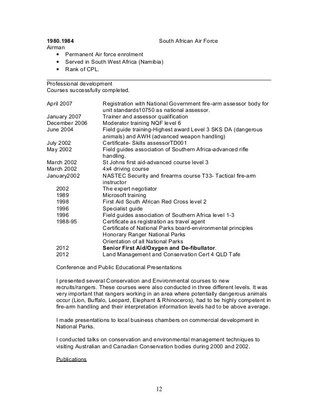 national park ranger resume