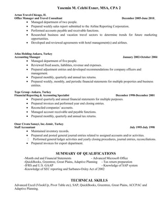 Yasemin Celebi Exner's Resume Update