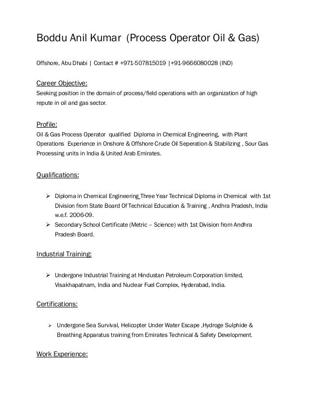 process operator oil gas chemical process operator resume samples
