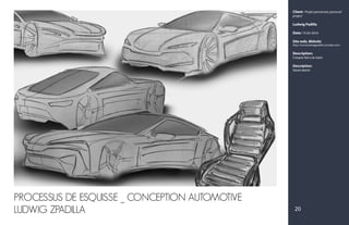 Client: Projet personnel, personal
project
Ludwig Padilla
Date: 15-02-2016
Site web, Website:
http://www.ludwigpadilla.crevado.com/
Description:
Croquis fait a la main.
Description:
Hand-sketch.
PROCESSUS DE ESQUISSE _ CONCEPTION AUTOMOTIVE
LUDWIG ZPADILLA 20
 