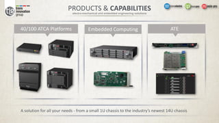 electro-mechanical and embedded engineering solutions
PRODUCTS & CAPABILITIES
A solution for all your needs - from a small 1U chassis to the industry’s newest 14U chassis
40/100 ATCA Platforms Embedded Computing ATE
 