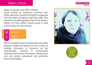 Eliana Salvi
Milan
Eliana is Founder of Pinktrotters.
Eliana studied at Bocconi University, Indian
SchoolofBusinessandUniversidaddeBelgrano.
She worked as Finance Manager for 6 years,
before discovering herself much happier in
managingherownonlineprojectthatcombinesher
passions:traveling,socialactivitiesandfashion.
Pinktrottersisawomen-onlyinternationalonline
communityofChicTravelers.ThePinktrotters
traveltogethertodiscoverglamorouslocations
andevents.Theprojectincludesthecommunity
anditssocialactivities,thetriplogisticsandthe
e-commerce of chic travel products.
Digital
21
 