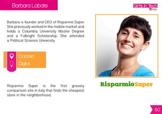 Monica Samori
Pavia
Monica is Founder of Super Bacana!.
Graduated in architecture in Brazil, she has
lived in Italy since 1993 and has collaborated
with the art director Franco Velchi in creation
of film sets and exhibition stands. In 1998
she started dealing with design and
construction for resorts of Ventaglio Group.
Super Bacana! offers the advice of a small
team of architects that will provide ideas and
solutions for those who wants to give a new
life to their homes or to a single
room,whoneednewideasfortheirworkspace
or want to give a new look to their shop.
Everything online.
Design
50
 