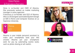 Chiara Davanzo
Milan
Chiara is founder of ZEST.
Enthusiastic marketer with 11 years of
experienceinthefashionindustry(Borbonese,
Stefanel, Geox) with a broad international
exposure. She has a strong personal interest
in CSR and environmental issues, so in 2012
she co-founded ZEST Sustainable Ideas.
ZEST is a start-up company with a strong
commitment to sustainability, social
development,ecologyandtheenvironment.Its
mission is to develop projects to help
businesses accelerate and benefit from
society’s shift to sustainability and social
innovation.
Consulting
66
 