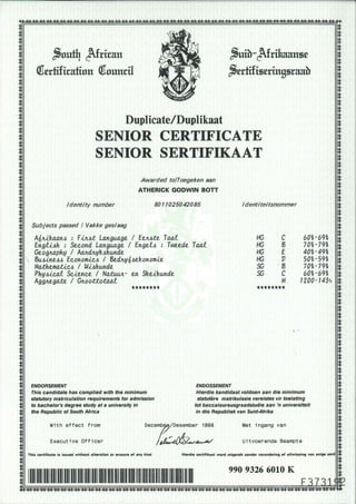 CV AG Bott, Certificates
