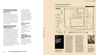 Quali sono state (se ce ne sono state)           Information design non
le critiche che vi hanno mosso dopo la           è illustrare, ma ragionare,
progettazione di IL?                             scomporre e mettere in
Pochissime critiche.                             relazione; anche se conserva
Qualcuno si è lamentato del troppo nero          aspetti soggettivi, poichè sta
e soprattutto del Times spigoloso che            all’arbitrio e alla volontà del
abbiamo usato per la titolazione. A parte        designer mettere in evidenza
questa, che non abbiamo molto compreso           un particolare dato rispetto
e per questo in parte trascurata, molti          ad un altro, portando il lettore
complimenti. Ci aspettavamo più critiche         su una strada piuttosto che
e non averle ricevute ci ha preoccupati          sull’altra.
un po’. Information design, pregi e difetti,
pericoli e vantaggi...                           Tre dischi a cui non riesci
                                                 a rinunciare.
L’information design è l’utopia di un            1. Radiohead - Ok Computer
linguaggio universale, o un sistema              2. Fabrizio De Andrè
di comunicazione elitario?                       - Non al denaro non all’amore
Non penso che l’information design sia utopia    nè al cielo




                                                                                     iL - Allegato del sole 24 Ore




                                                                                                                     Didascalia
di un linguaggio universale, soprattutto         3. Modest Mouse - Good
perché la sua comprensione presuppone            News for People Who Love
un preciso contesto culturale alle spalle.       Bad News
L’information design è semplicemente una
tecnica di rappresentazione che permette         Quali sono per te
di trattare in maniera visuale e non lineare     i migliori prodotti editoriali
informazioni complesse e correlate tra loro.     attualmente diffusi in italia?
Può rappresentare un supporto alla               e perché?
comprensione e un modo per affrontare            Ci sono molti buoni prodotti
determinate tematiche. Per questi motivi         editoriali italiani, così come ce
ritengo che questa formula non vada              ne sono altri che nell’attuale
applicata indiscriminatamente solo perchè        panorama, a mio parere, sono
apparentemente contribuisce a dare dettaglio     ormai superati.
e lavorazione ad una pagina.




26 |         FF3300 | eDItorIa / InFormatIon DeSIgn: FF chiama FF
 