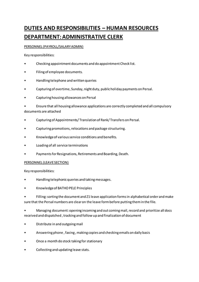 DUTIES AND RESPONSIBILITIES | PDF