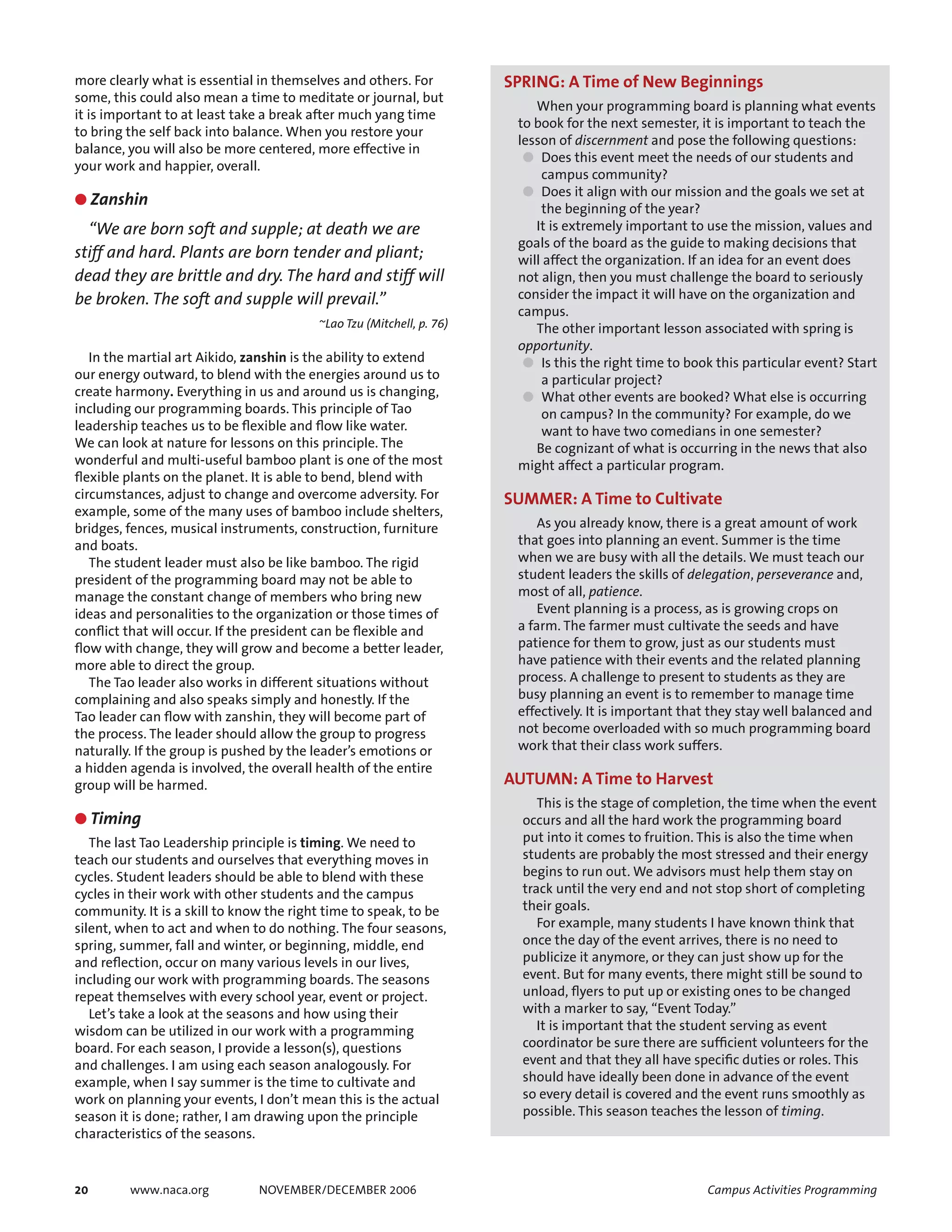 20 www.naca.org NOVEMBER/DECEMBER 2006 Campus Activities Programming