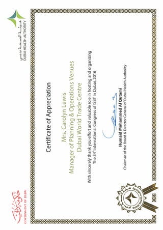 Dubai Health Authority - Certificate of Appreciation