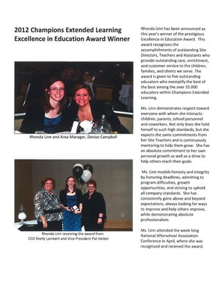 Rhonda Linn Excellence in Education Award