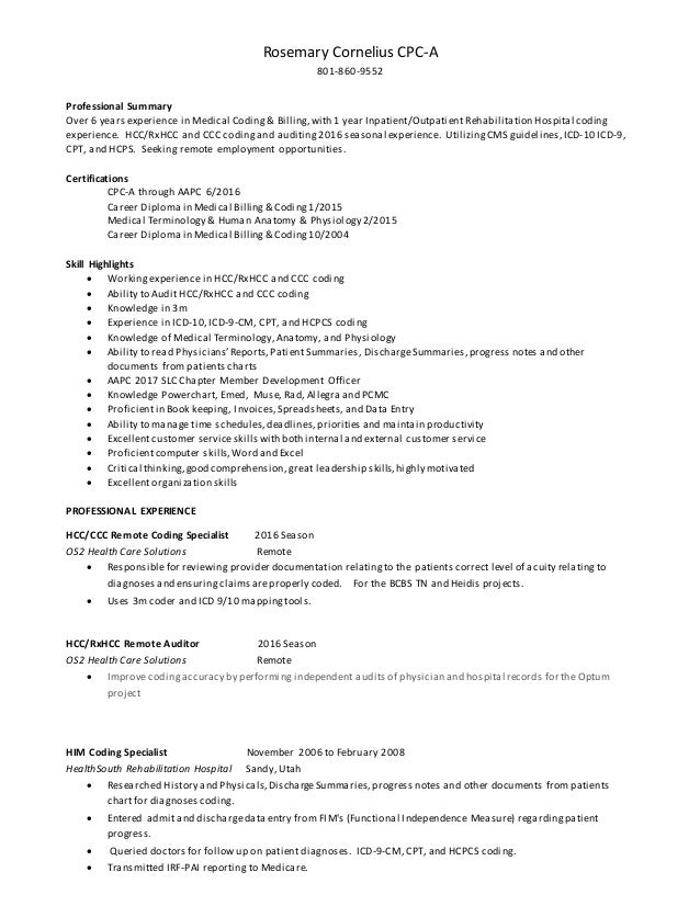 medical coding resumes