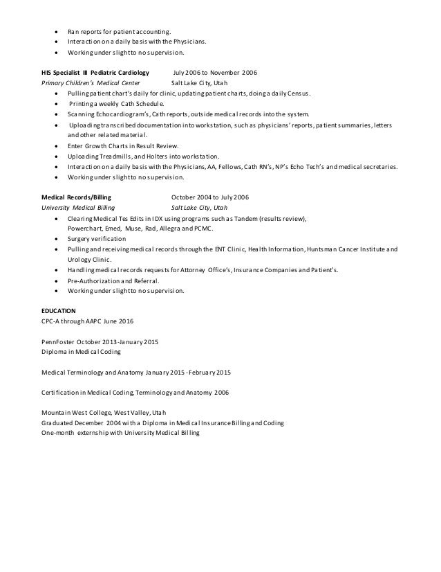 medical coding resumes
