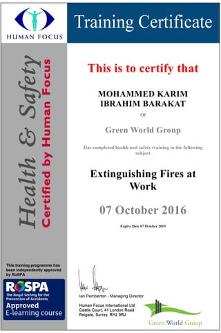 MOHAMMED KARIM IBRAHIM BARAKAT - Extinguishing Fires at Work