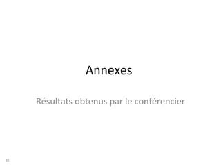 Annexes
Résultats obtenus par le conférencier
30
 