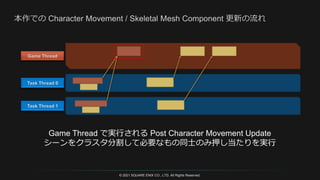 © 2021 SQUARE ENIX CO., LTD. All Rights Reserved.
Game Thread で実行される Post Character Movement Update
シーンをクラスタ分割して必要なもの同士のみ押し当たりを実行
 