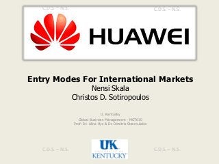 Entry Modes For International Markets
Nensi Skala
Christos D. Sotiropoulos
U. Kentucky
Global Business Management - MGT610
Prof: Dr. Alina Hyz & Dr. Dimitris Stavroulakis
C.D.S. – N.S. C.D.S. – N.S.
C.D.S. – N.S. C.D.S. – N.S.
 