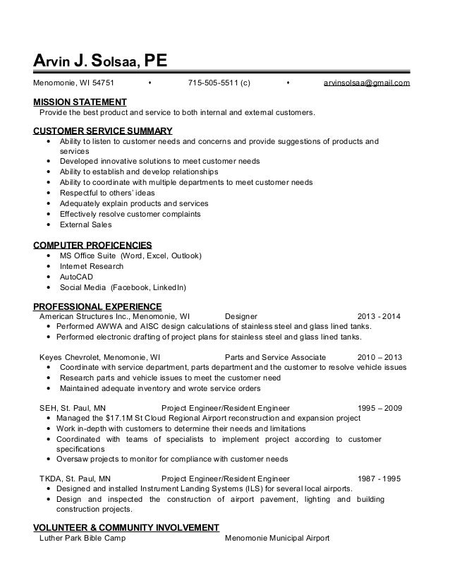 functional resume customer service
