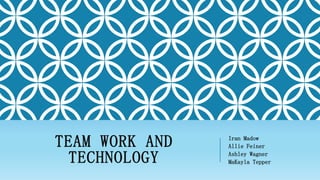 TEAM WORK AND
TECHNOLOGY
Iran Madow
Allie Feiner
Ashley Wagner
MaKayla Tepper
 