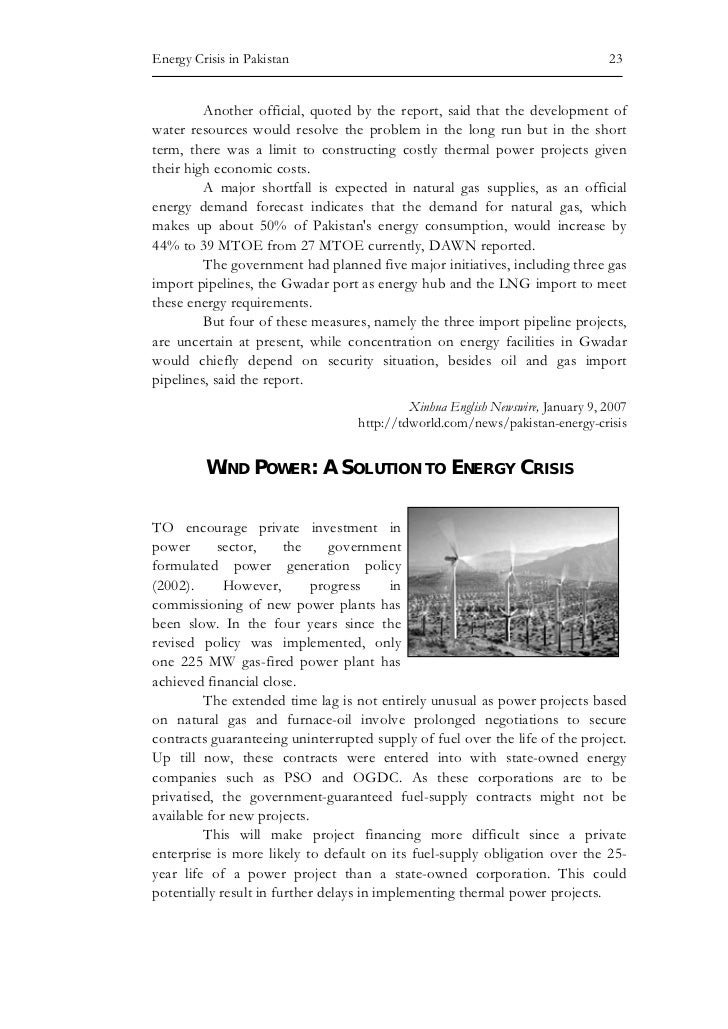 Dilemma of the water and energy crisis in pakistan essay