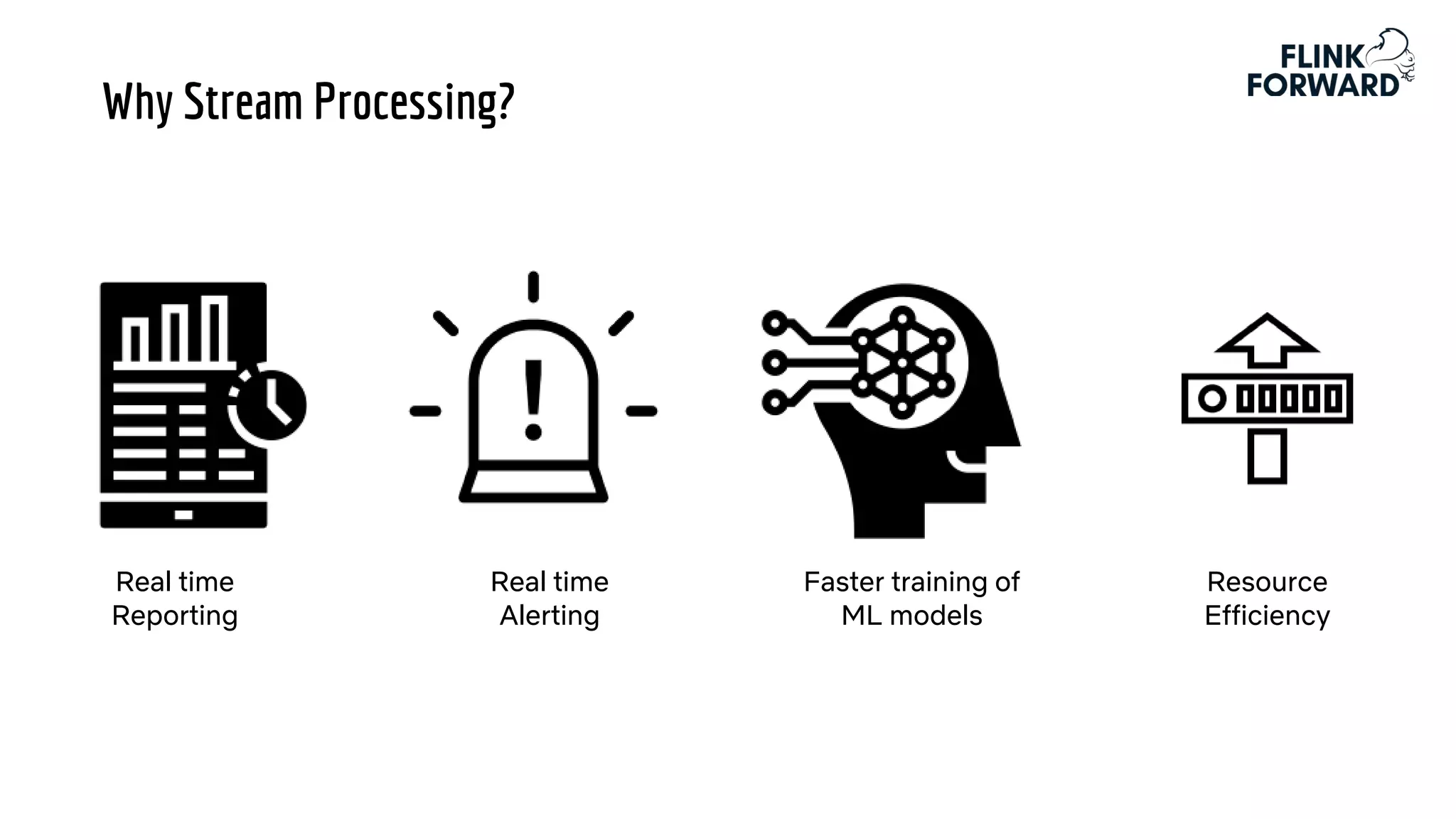 Real time
Reporting
Real time
Alerting
Faster training of
ML models
Resource
Efficiency
Why Stream Processing?
 