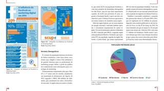 46
Ambiente Externo
47
Microambiente
Figura 19.2 - Infográfico da Influência do Facebook
no Marketing Digital
Fonte: Scup Ideas (2013).
Figura 19.1 - Infográfico da Influência do Facebook no
Marketing Digital
Fonte: Scup Ideas (2013).
Variáveis Demográficas
É o estudo da população humana em termos
de dados estatísticos, como faixa etária, sexo,
renda, raça, religião e outros. Este ambiente é
de grande interesse para os profissionais de
marketing porque define o perfil do público
alvo submetendo mais informações para a es-
tratégia de marketing.
Primeiramente é importante citar que o Bra-
sil é o 5° maior país do mundo, atualmente,
sua população já ultrapassou até Agosto de
2013, segundo o IBGE, 200 milhões de habi-
tantes, que constituem um vasto e diversifica-
do mercado. A região mais povoada é a Sudes-
43%
28%
7%
7%
15%
Populaçãopor região (2011)
Sudeste Nordeste Norte Centro-Oeste Sul
15%
Populaçãopor região (2011)
Sudeste Nordeste Norte Centro-Oeste Sul
te, que reúne 42,2% da população brasileira, e
com uma projeção de densidade demográfica
em São Paulo, uma de suas mais importantes
capitais, de 6,33% nos próximos 16 anos, se-
gundo a Fundação Saede, o que é um fato con-
siderável, pois a Aliança Francesa apresenta o
seu maior número de unidades nessa região.
Além da região Sudeste, por ser uma empresa
de atuação nacional, é relevante também apon-
tar o crescimento populacional de outras re-
giões. Por um levantamento anterior à Setembro
de 2013, realizado pelo IBGE, a segunda região
mais populosa do Brasil é o Nordeste, que repre-
senta 27% da população, seguida da região Sul,
Norte e Centro-Oeste, que juntas representam
Gráfico 1 - Divisão da População do Brasil
Fonte: Pnad/IBGE
28% do total da população brasileira. Todo esse
quadro mostra em termos demográficos o quan-
to o Brasil pode ser um mercado potencial para
uma expansão de negócios da Aliança Francesa.
Também é necessário considerar o aumento
das pessoas das classes A e B entre 2003 e 2011,
que foi registrado em 9,2 milhões de pessoas.
Segundo uma matéria publicada no site da Ga-
zeta do Povo, no dia 07 de março de 2012, há
uma estimativa de que as classes A e B cresçam
ainda mais desde até o final de 2014, com mais
7,7 milhões de brasileiros. Sendo assim, é pos-
sível afirmar que esta é uma situação favorável,
já que o preço dos cursos oferecidos pela Alian-
ça Francesa visam essas determinadas classes.
POPULAÇÃO POR REGIÃO (20110
 