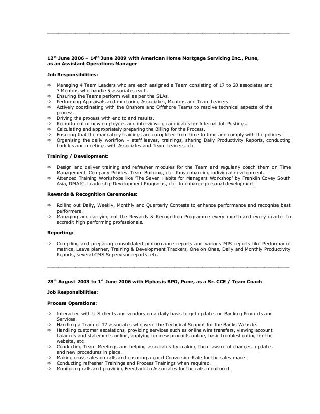 mortgage operations manager resume