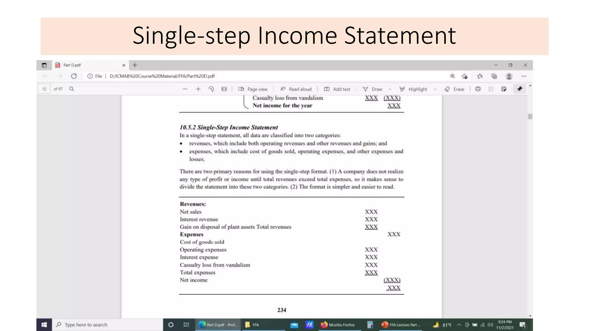 Single-step Income Statement
 