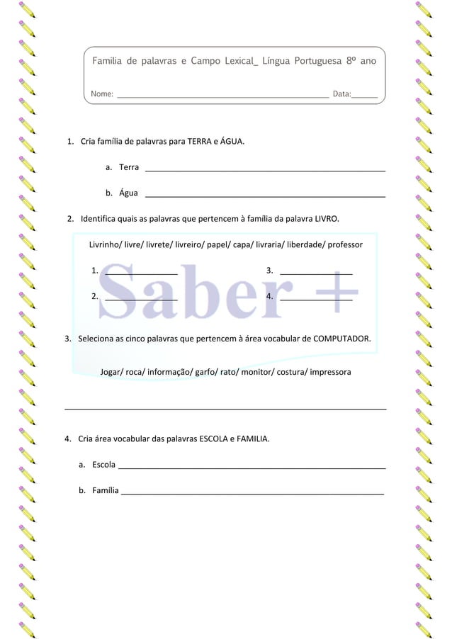 Ficha formativa_ Área Vocabular e Familia de palavras | PDF