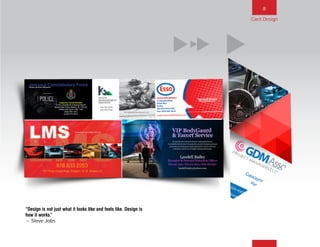 8
“Design is not just what it looks like and feels like. Design is
how it works.”
~Steve Jobs
Card Design
BACK NEXT MAIN FRONT
 