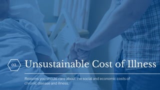 03. Unsustainable Cost of Illness
Reasons you should care about the social and economic costs of
chronic disease and illness.
 