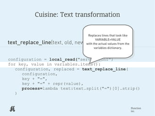 Cuisine: Text transformation


                                   Replaces lines that look like
                          ...