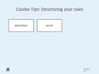 Cuisine Tips: Structuring your rules


BOOTSTRAP       SETUP




                                       ffunction
                                       inc.
 