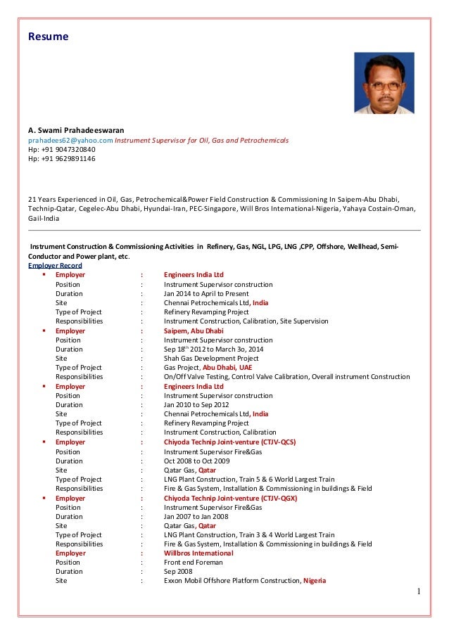 Instrument Supervisor CV