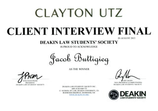 Clayton Utz Client Interview Winners Certificate
