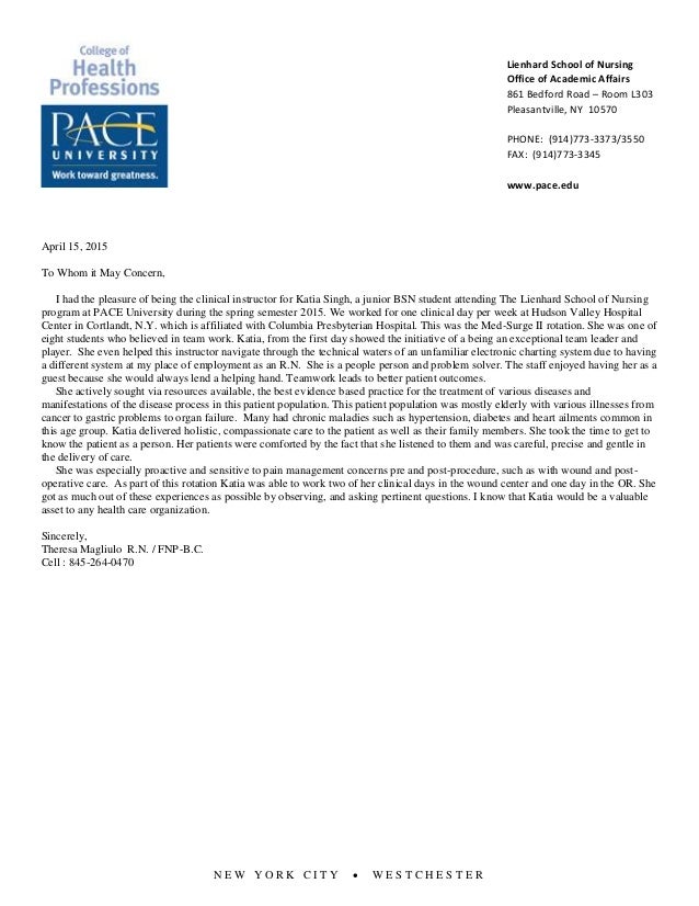 letter of recommendation from theresa magliulo rn fnp bc pace university letter of recommendation